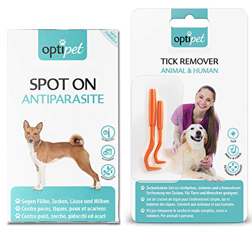 OptiPet Spot On 6x1,5ml Pipetten für Hunde + Zeckenzange 1x als Set