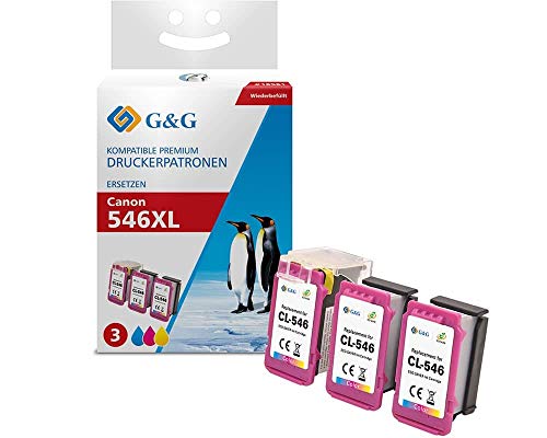 G&G Druckerpatronen Set zu 3 x kompatibel zu Canon CL-546XL/ 8288B001 Color, 1x Adapter + 3X XL-Tintentanks