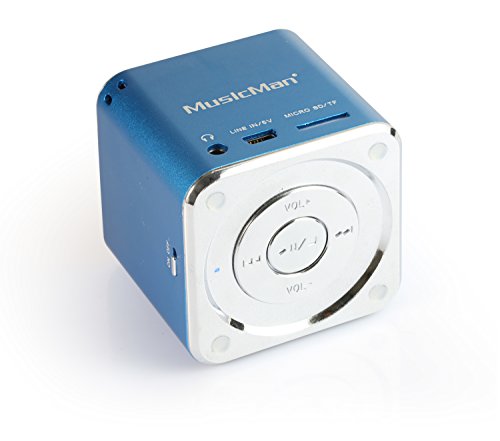 MusicMan Mini Soundstation (MP3 Player, Stereo Lautsprecher, Line In Funktion, SD/microSD Kartenslot) blau