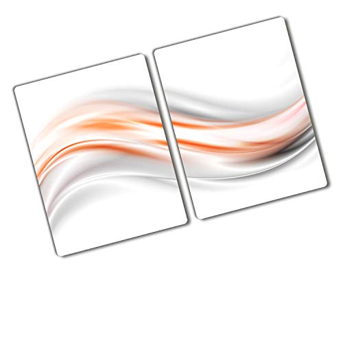 Tulup Schneidebrett Abdeckung Herdabdeckplatte Gehärtetes Glas 2x40x52 cm Spritzschutz Kochplattenabdeckung Orange - Wellen Abstrakt
