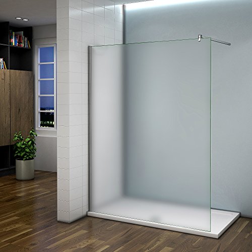 Duschabtrennung Duschwand 100x200cm Walk in Dusche 10mm Nano Milchglas frosted Glas Trennwand mit Stabilisierungsstange