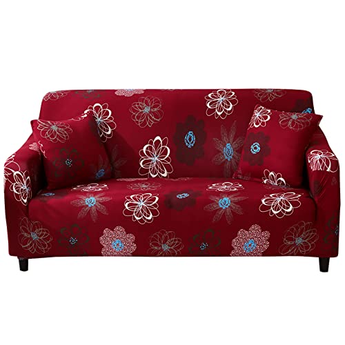 Okyuk Stretch Sofa Cover Printed Couch Covers Loveseat Slipcovers Couches Sofas Elastic Universal Furniture Protector with Red Flowers 2-Sitzer
