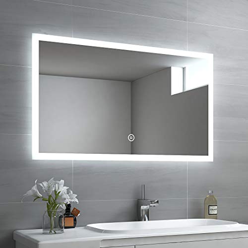 EMKE LED Badspiegel 100x60cm Badspiegel mit Beleuchtung kaltweiß Lichtspiegel Badezimmerspiegel Wandspiegel mit Touchschalter IP44 energiesparend