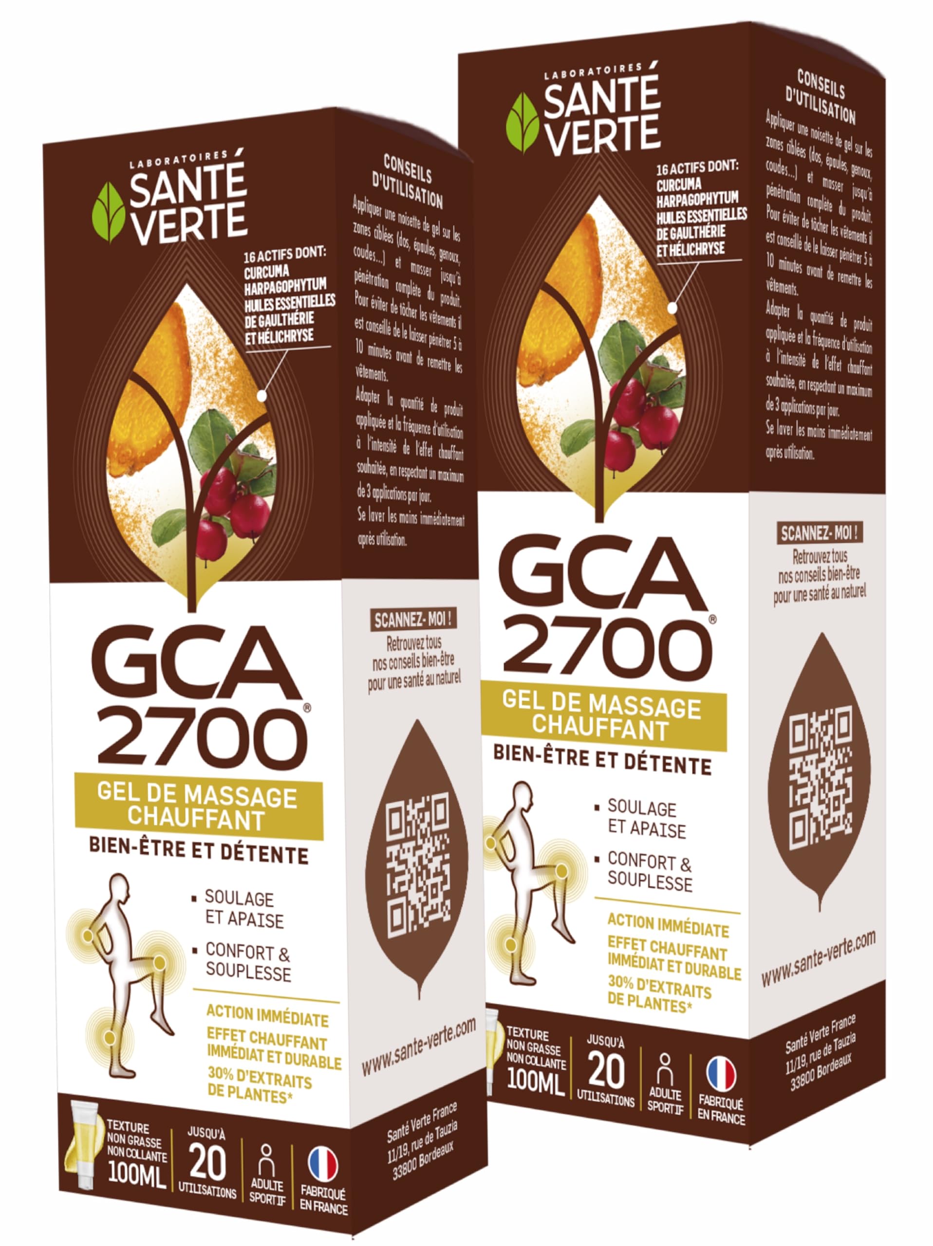 GCA 2700 Gel – Heizgel mit 16 gezielten Wirkstoffen, einschließlich Harpagophytum, Hélichryse und Gaulthérie, 2 Tuben à 100 ml