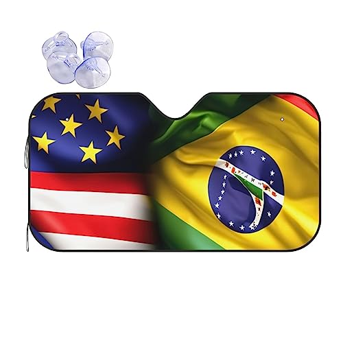 Frontscheiben-Sonnenschutz mit amerikanischen und brasilianischen Flaggen, faltbarer Sonnenschutz, geeignet für die meisten Autos, hält Ihr Fahrzeug kühl