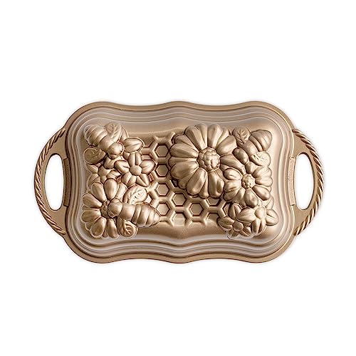 Nordic Ware Wabenkastenform Original Aluguss Gugelhupfform mit Bienenmuster Kuchenform Made in USA Farbe: gold