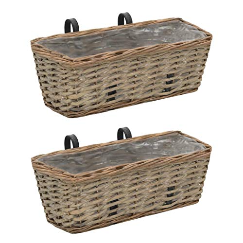 yorten Balkon-Pflanzgefäß 2 STK. Balkonkasten Terrasse Blumenkasten Pflanzkübel Korbweide mit PE-Auskleidung 40 x 16 x13 cm (L x B x H) Braun