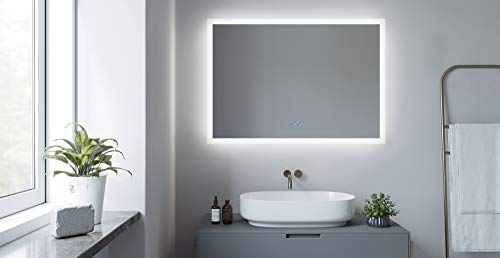 AQUABATOS 100x70 cm Badspiegel mit Beleuchtung badezimmerspiegel LED Lichtspiegel Wandspiegel, Touch-Schalter Dimmbar, Kaltweiß 6400K, Spiegelheizung, Anti beschlag