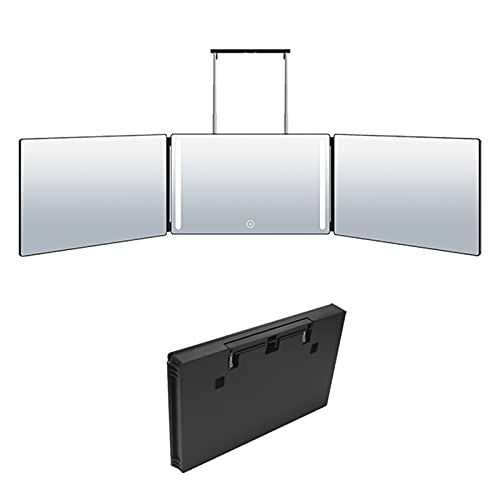 EUNEWR 3-Wege-Spiegel zum Schneiden 360-Grad-3-Wege-Make-up-Kosmetikspiegel Spiegel Trifold Faltbarer Spiegel Hängende Rasurspiegel mit Höhenverstellbarer Kosmetischer Make-Upspiegel (Mit LED)