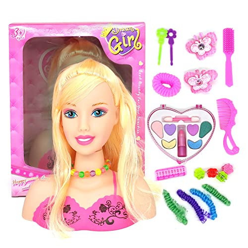 BBABBT Make-up Haar Kopf Mädchen Super Model, Friseur, Puppenstyling, 17 Stück Friseur Styling Kopf Puppe Make-up Spielzeug Pädagogisches Spielzeug Geschenk für Kinder Mädchen