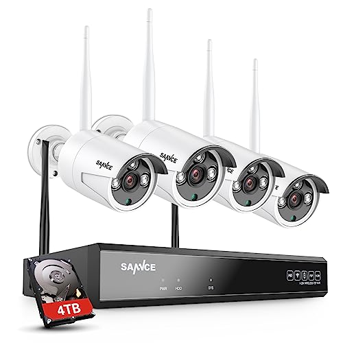 SANNCE 5MP Funk Überwachungskamera Set mit 10,1 Zoll Monitor, 4CH 5MP NVR und 4 X 3MP Kabellose IP Kamera, IP66 Wetterfest, unterstützt Audioaufzeichnung, kompatibel mit Alexa