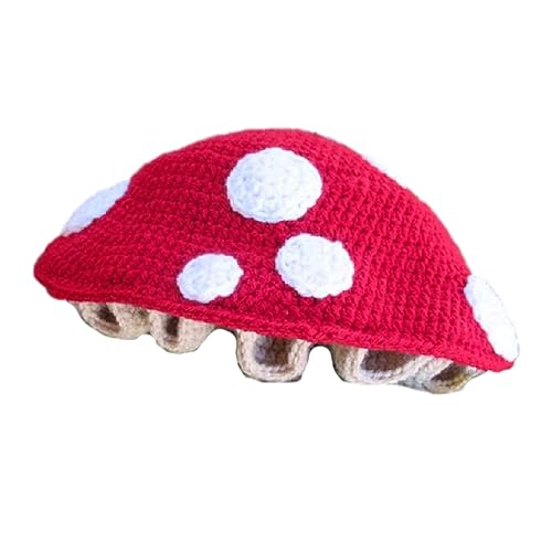 Amsixo Häkelmütze, lustiger Pilz-Häkelmütze, große Kappe für Damen und Herren, Bild-Requisiten, Kappe, Halloween, Party, gehäkelter Hut
