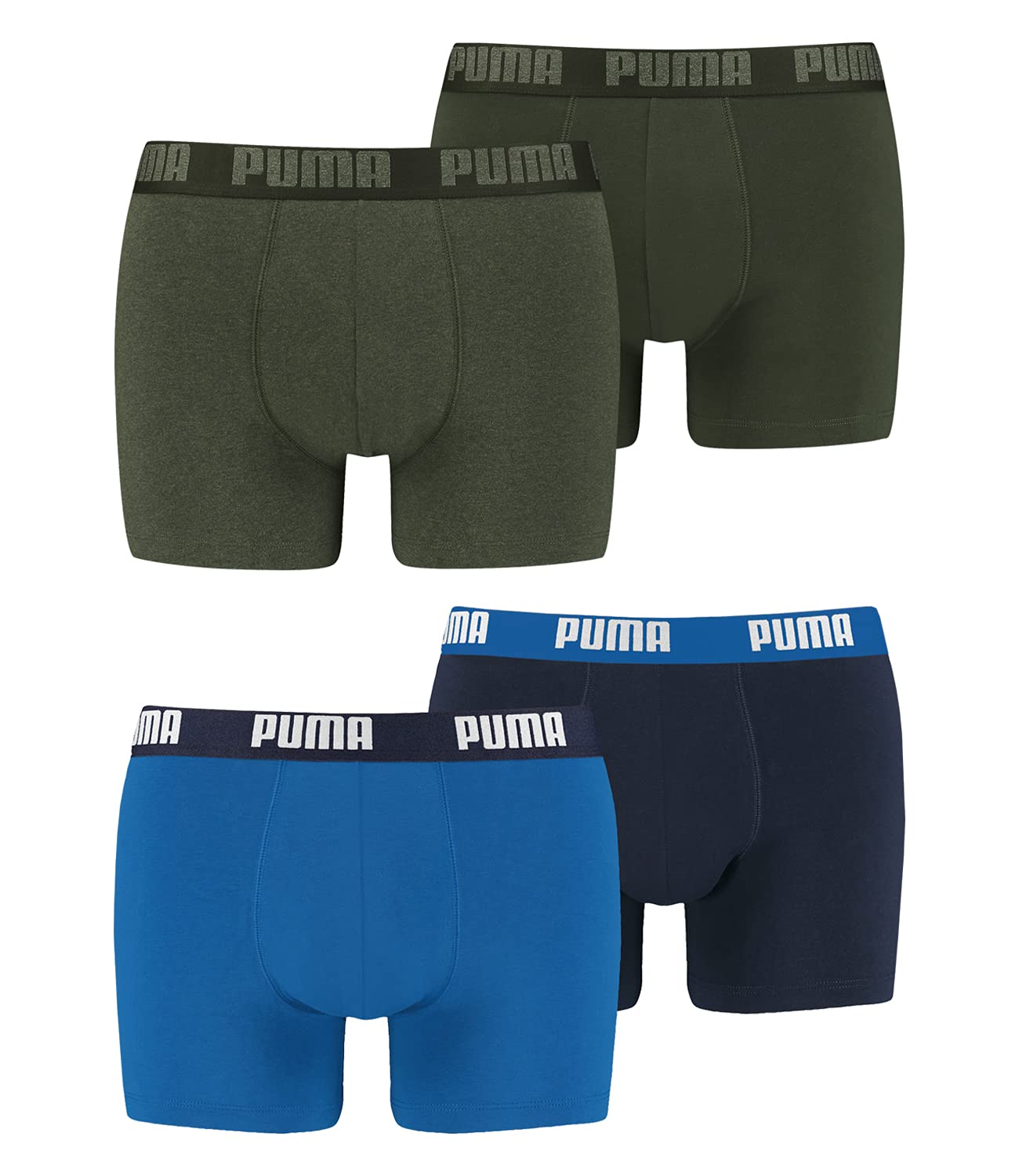 PUMA Herren Boxershorts Unterhosen 100004386 4er Pack, Wäschegröße:2XL, Artikel:-420 True Blue + 038 Green Melange