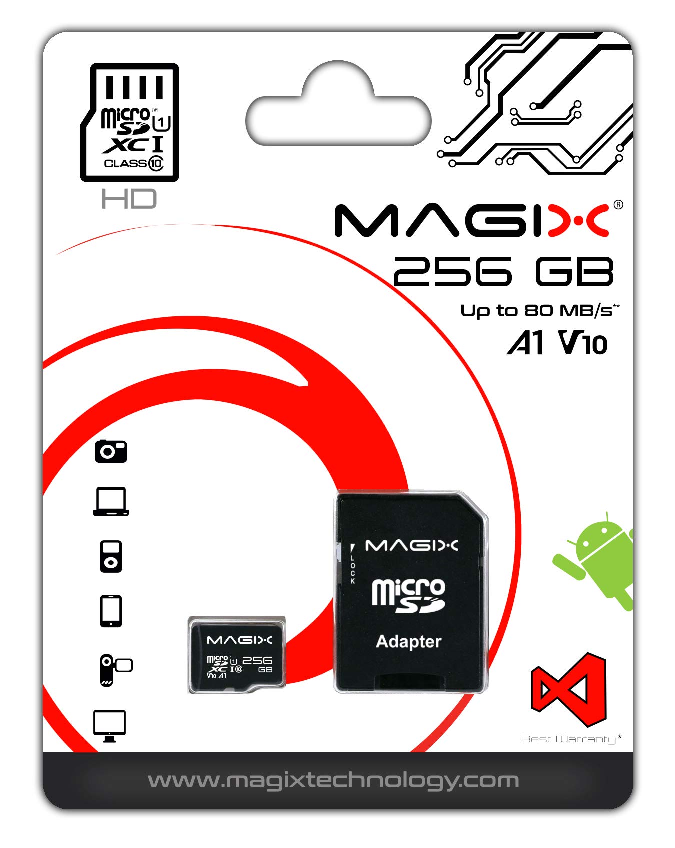 Magix MicroSD Speicherkarte HD Series Klasse10 V10 + SD Adapter bis zu 80 MB/s (256GB), HD_Variation
