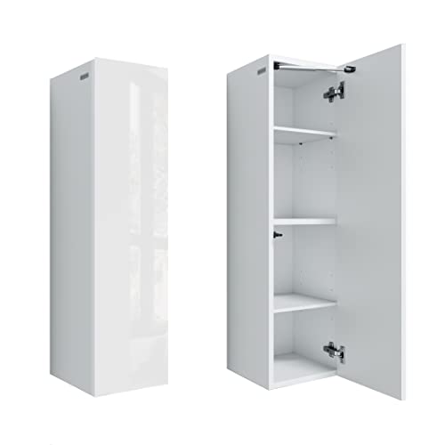 PLATAN ROOM Badezimmer Hängeschrank Wandschrank 105/ 160cm hoch Badhängeschrank mit Fronten in Hochglanz und Push-to-Open Funktion (Weiß Matt/Weiß Hochglanz, 105 x 30 x 32)