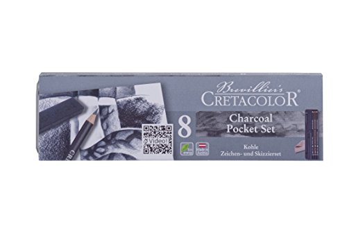 CRETA COLOR CretaColor - Kohle Pocket Set - mit Basisausstattung zum Zeichnen und Skizzieren - 8-teilig - edles Metalletui
