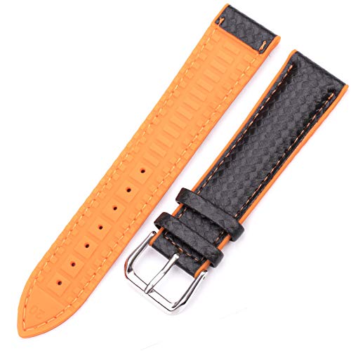 TikTako Uhrenarmbänder Leder Gummi Damen Herren 18MM 20MM 22MM Uhrenarmband-Armband mit Stahlschnalle Schwarz Gelb Orange
