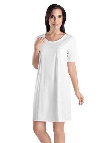 HANRO Damen Nachthemd 1/2 Arm 90 cm Cotton Deluxe Nachthemd, Weiß (white 0101), 50 (Herstellergröße: XL)
