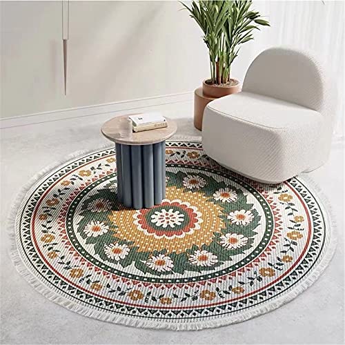 EXQULEG Teppiche Mandala Runde Teppiche, Boho Teppiche mit Quasten, Handgewebte Baumwolle Teppiche für Schlafzimmer Wohnzimmer Hausdekor (120 x 120cm,003)