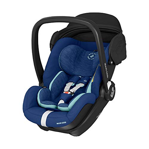 Maxi-Cosi Marble Babyschale, i-Size Baby-Autositz mit 157° Liegefunktion, Gruppe 0+ (40-85 cm / 0-13 kg) nutzbar ab der Geburt bis ca. 13 Monate, inkl. Marble Isofix Basisstation, essential blue