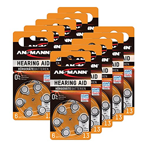 ANSMANN Hörgerätebatterien 13 orange Testsieger 60 Stück - Zink Luft Hörgeräte Batterien Typ 13 P13 ZL2 PR48 mit 1,4V - Knopfzelle mit besonders langer Laufzeit für Hörgerät & Hörverstärker