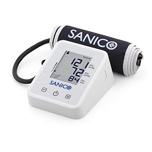 Sanico Blutdruckmessgerät - Tragbares Messgerät mit IHB-Technologie zur Erkennung von Herzrhythmusstörungen - Komfortable M-L-Manschette mit Betriebsanzeige, speichert Daten für bis zu 2 Anwender