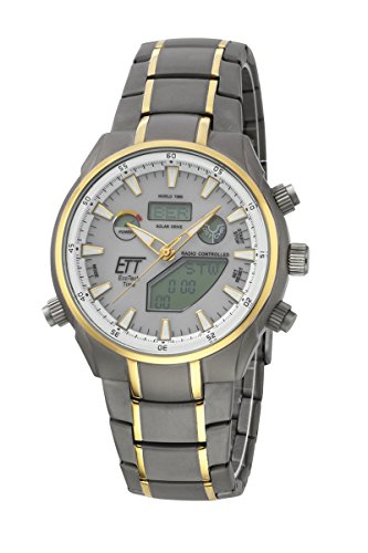 ETT Eco Tech Time Funk Solar Weltzeit Herren Uhr Chronograph mit Titan Armband EGT-11336-40M