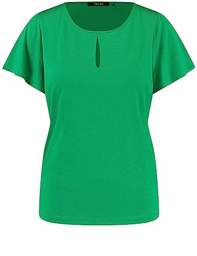 Taifun Damen Shirt mit Ärmelvolants weiter Arm, Kurzarm T-Shirt Kurzarm Rundhals Shirt unifarben Cosmic Green 42