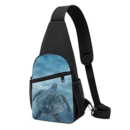 Brusttasche mit Meeresschildkröte, bedruckt, für Reisen, Wandern, Tagesrucksack, Schwarz , Einheitsgröße