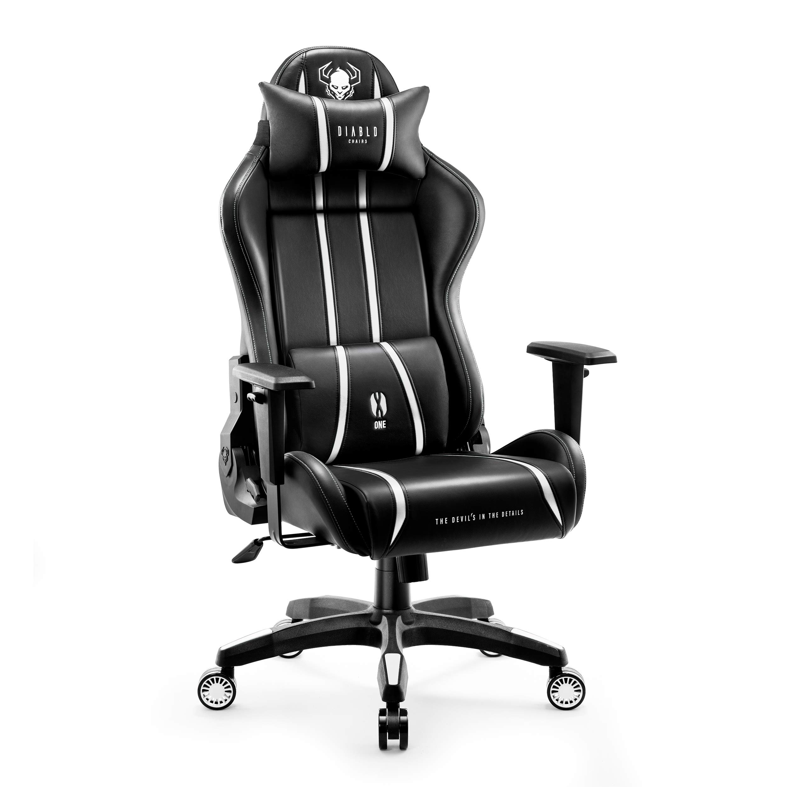 Diablo X-One 2.0 Gaming Stuhl Gamer Chair Bürostuhl Schreibtischstuhl Verstellbare Armlehnen Ergonomisches Design Nacken/-Lendenkissen Wippfunktion Schwarz-Weiß King (XL)
