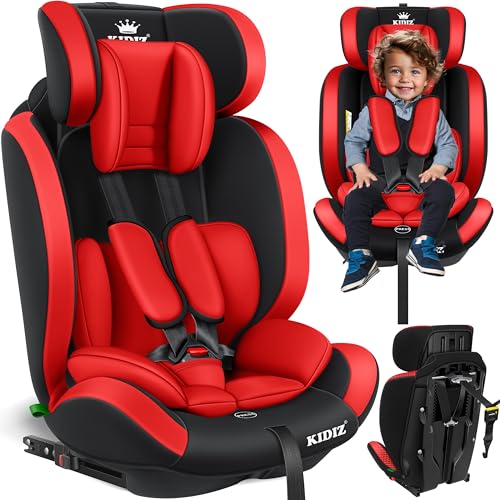 KIDIZ® Autokindersitz Kinderautositz mit Isofix Gruppe 1+2+3 9-36 kg 5-Punkt-Sicherheitsgurt, Autositz, Kindersitz, Einstellbare Kopfstütze | Mitwachsende Sitzerhöhung 1-12 Jahre, Stabil und Sicher