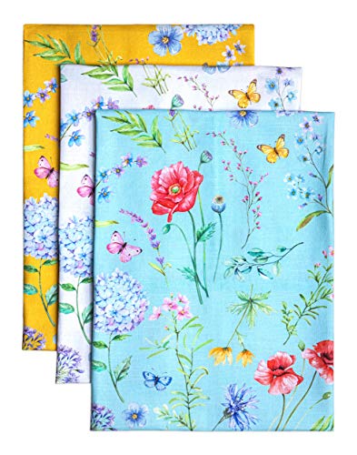 Maison d' Hermine Just Florals 100% Baumwolle Set von 3 Multi-Purpose Küchenhandtuch | Bar Handtücher | Frühling/Sommer (50 cm X 70 cm)