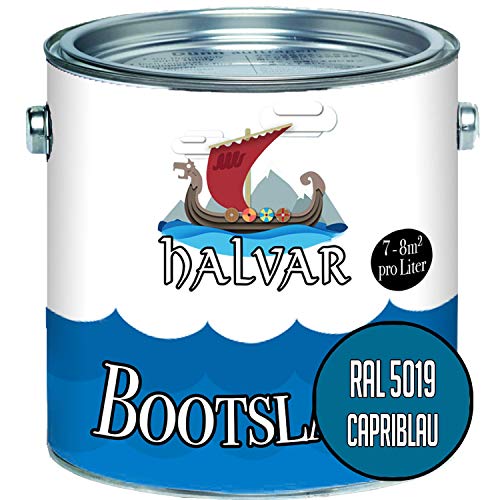 Halvar Bootslack Blau RAL 5000-5024 Yachtlack MATT Bootsfarbe PU-verstärkt für Holz & Metall verstärkt extrem belastbar hochelastisch Schiffslackierung (1 L, RAL 5019 Cabriblau)