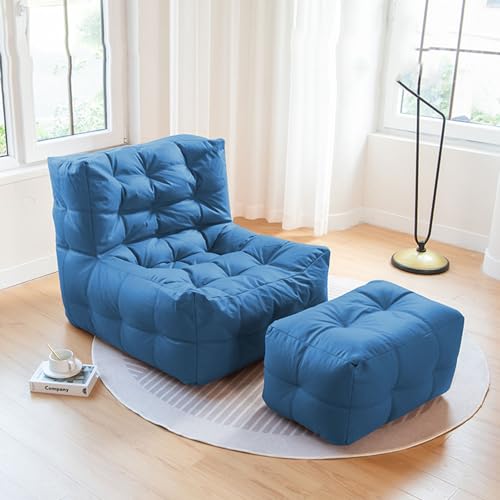 DTLEO Lazy Sitzsack-Stuhlbezug Sitzsack-Stuhlbezug, Premium-Leathaire-Stoff, Sitzsäcke, Couchbezug (Keine Polsterung), Lazy Sofa Lounger, Relax-Möbel für Erwachsene,Blau