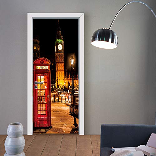 Türaufkleber Wandbild Türposter Londoner Nachtansicht PVC Selbstklebende Tür Wandbild Wandaufkleber Poster Fototapete 95X215cm