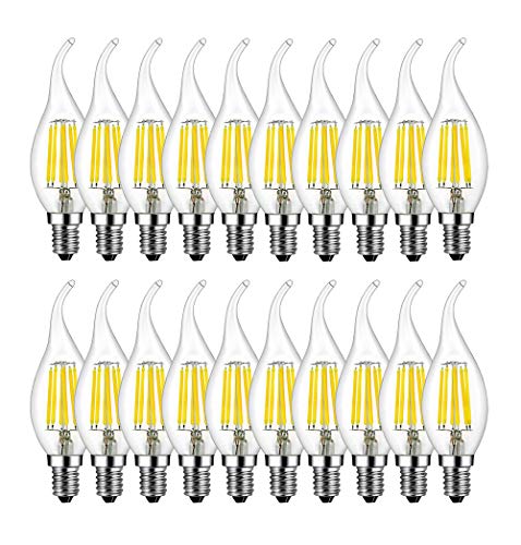 MENTA E14 LED Kerzenform 6W ersetzt 60 Watt Kaltesweiß 6500K E14 Filament Fadenlampe C35 E14 Kerze LED Lampe 220-240V AC 600lm 360° Abstrahlwinkel Nicht Dimmbar 20er-Pack