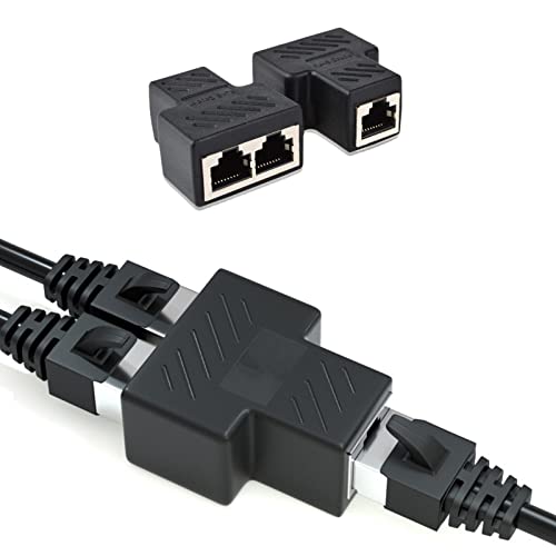 Maijiatie Ethernet-Kabel-Splitter 1 auf 2, RJ45-Splitter, Ethernet-Splitter, Ethernet-Kabel 8P8C-Verlängerungsstecker LAN-Kabel für Cat5, Cat5e, Cat6, Cat7 (schwarz, 1 Paar)