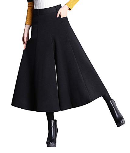 Schwarz Flare Hosen Mode Wide Leg Hosen mit Taschen Casual Kleid Damen Herbst Winter Hose für Frauen L