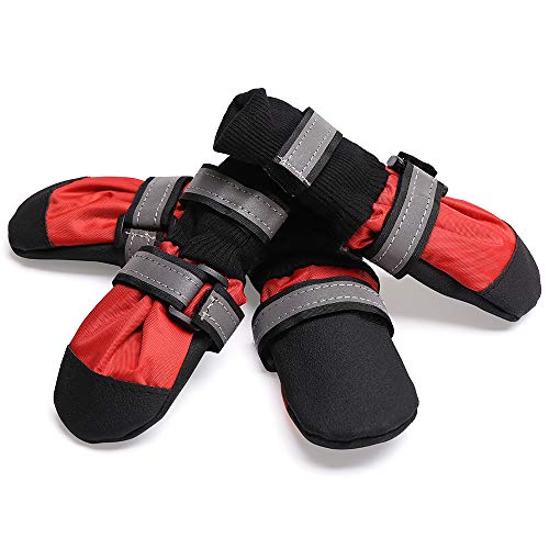 TFENG Hund Pfote Beschützer wasserdichte Hund Stiefel Anti Slip für Innen (Rot, Größe S)