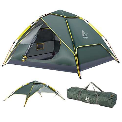HEWOLF Wurfzelt Automatisches Pop Up Zelt 2-3 Personen Camping Zelt Familienzelt Leichtes Kuppelzelt Doppelschicht Firstzelte Outdoor Zelte mit Tragetasche Dunkelgrün
