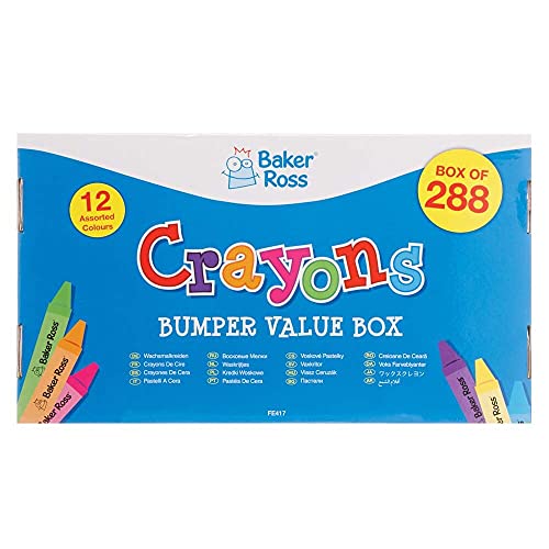 Baker Ross FE417 Großpackung Wachsmalstifte - 288 Stück, Mal Zubehör, Buntstifte für Kinder, Kunstzubehör für Kinder und Erwachsene