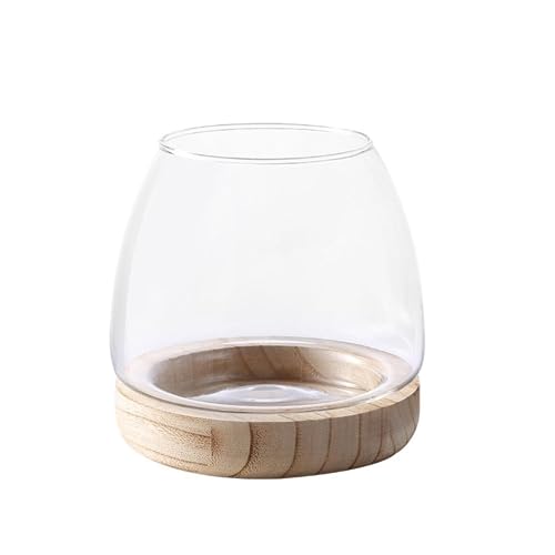 Glas-Terrarium-Behälter, transparente Glasvasen, Fischglasvase, Hydrokultur-Stützbasis, Fisch mit Holztank