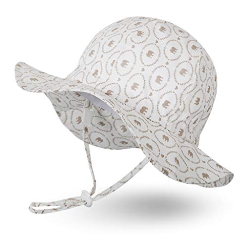 Ami&Li tots Mädchen Sonnenhut Verstellbarer Hut mit breiter Krempe Sonnenschutz UPF 50 für Baby Mädchen Jungen Säugling Kind Kleinkind Unisex, Braune Elefanten, Gr.M