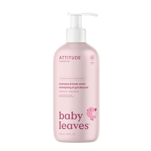 ATTITUDE 2-in-1 Haarshampoo und Körperwaschmittel für Babys, Pflanzliche und Mineralische Inhaltsstoffe, EWG Verified, Vegane Babyprodukte, Geruchsfrei, 473 mL