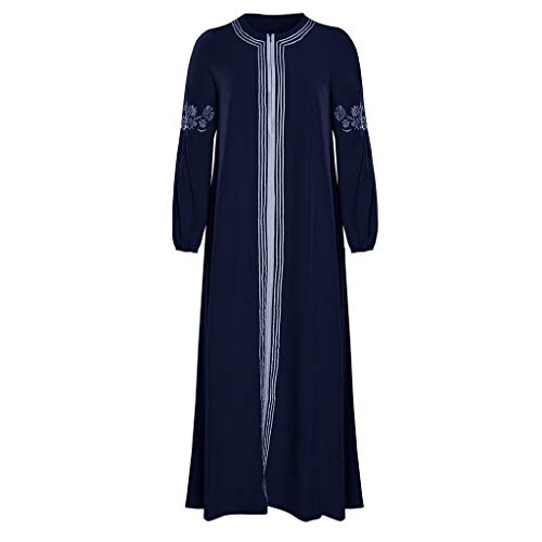 Lazzboy Muslimisches Kleider Frauen Kaftan Arab Jilbab Abaya Spitze Nähen Maxikleid Damen Langarm Abendkleider Muslim Hochzeit Kleidung Saudi-arabien Rockabilly(Blau,3XL)