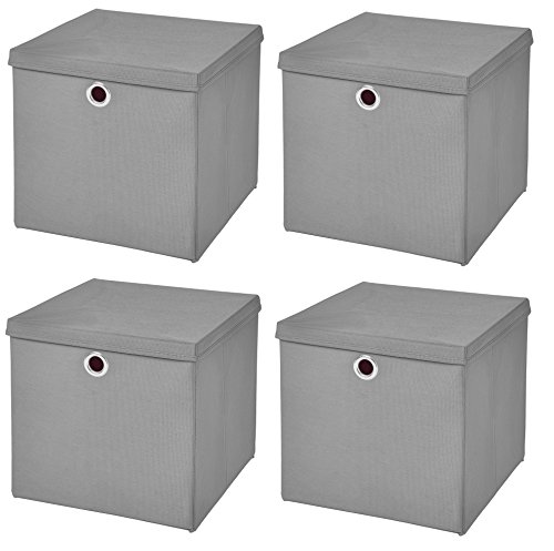 4er Set Hellgrau Faltbox 28 x 28 x 28 cm Aufbewahrungsbox von StickandShine faltbar mit Deckel