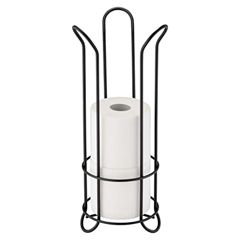 mDesign Toilettenpapierhalter freistehend – moderner Papierrollenhalter fürs Badezimmer – Klopapierhalter mit Halterung für 3 große Reserverollen – schwarz