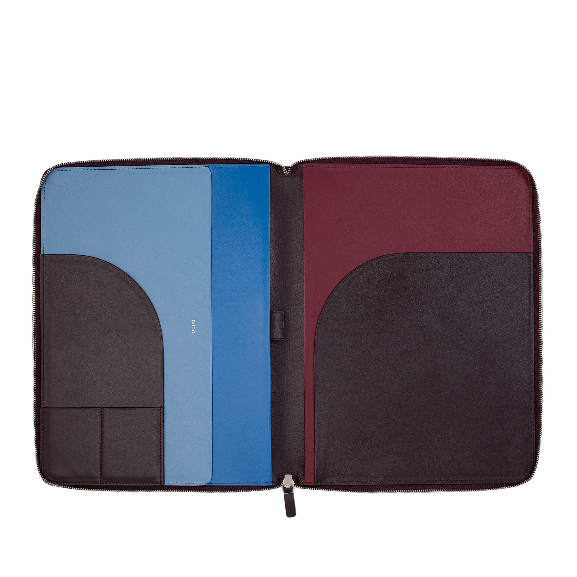 DUDU Die farbenfrohe A4 Aktentasche aus weichem Leder mit praktischem Metallreißverschluss und iPad-Tablet-Fach. Elegant und raffiniert, ideal für Ihre Arbeit. Burgundy