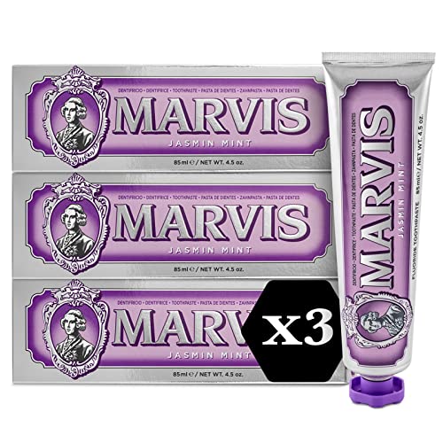 Marvis Zahnpasta Jasmin Mint, 3 × 85 ml, einzigartig aromatische Zahncreme fördert gesundes Zahnfleisch und lang anhaltende Frische, Zahnpasta mit Geschmack nach Jasminblüten