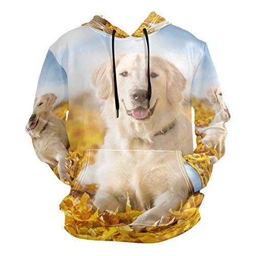 PUXUQU Mens Hoodie Sweatshirt Süß Golden Retriever Hund Long Sleeve Pullover Hooded Hoody with Pockets